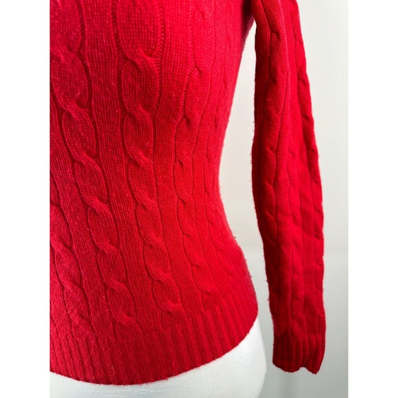 Ralph Lauren 100% Cashmere Slim Fit Cable Knit Crew Neck Sweater Red Size Small - Picture 13 of 15